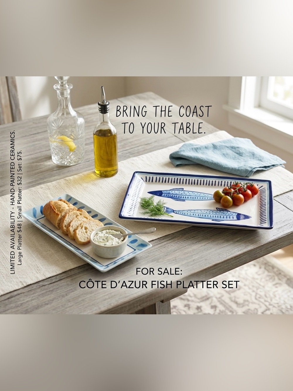 Sigrid Olsen Blue & White Cote d'Azur Fish Serving Platter Set
